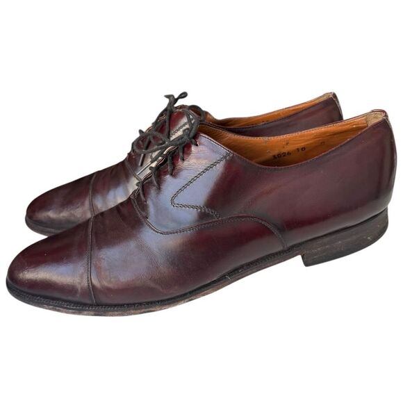 Men’s Bordeaux Leather Cap Toe Lace Up Oxford Dress Shoe Size 10 D Made in Italy - Picture 1 of 16